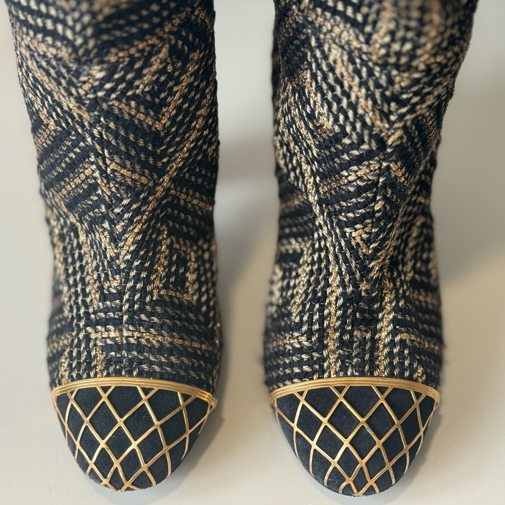 CHANEL Runway Byzantine Tweed Gold Cage High Boots 37 Pre fall 2012 - Picture 2 of 14